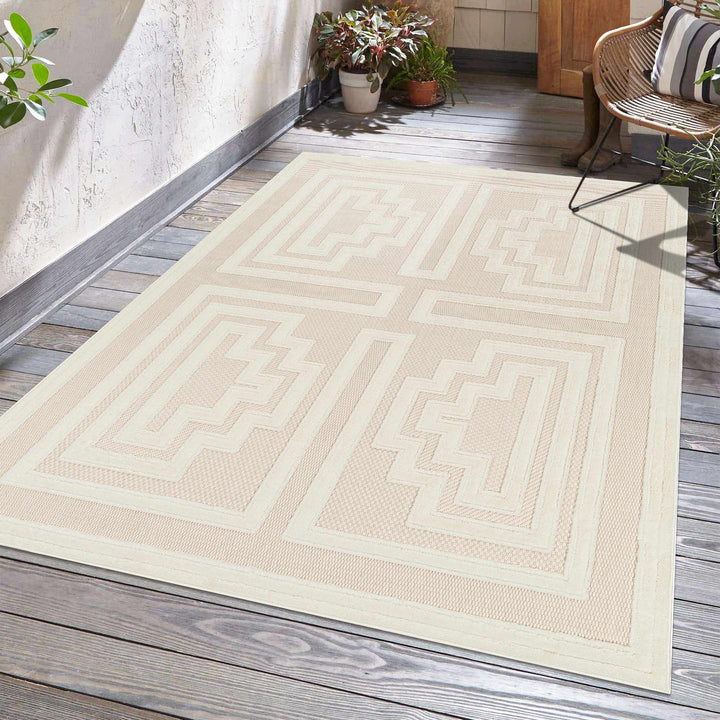 Yves Modern Geometric Design Cream Outdoor Rug