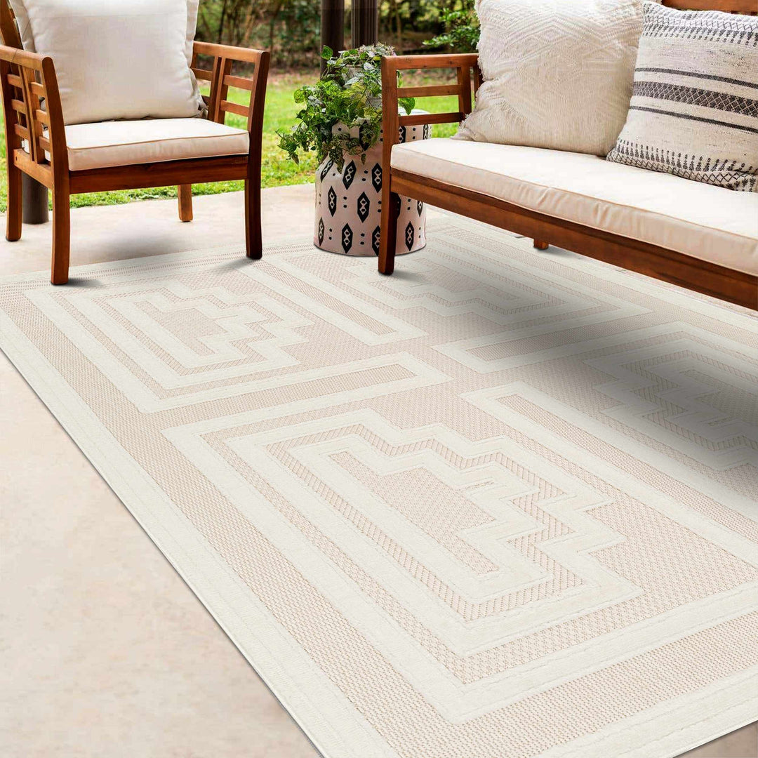 Yves Modern Geometric Design Cream Outdoor Rug