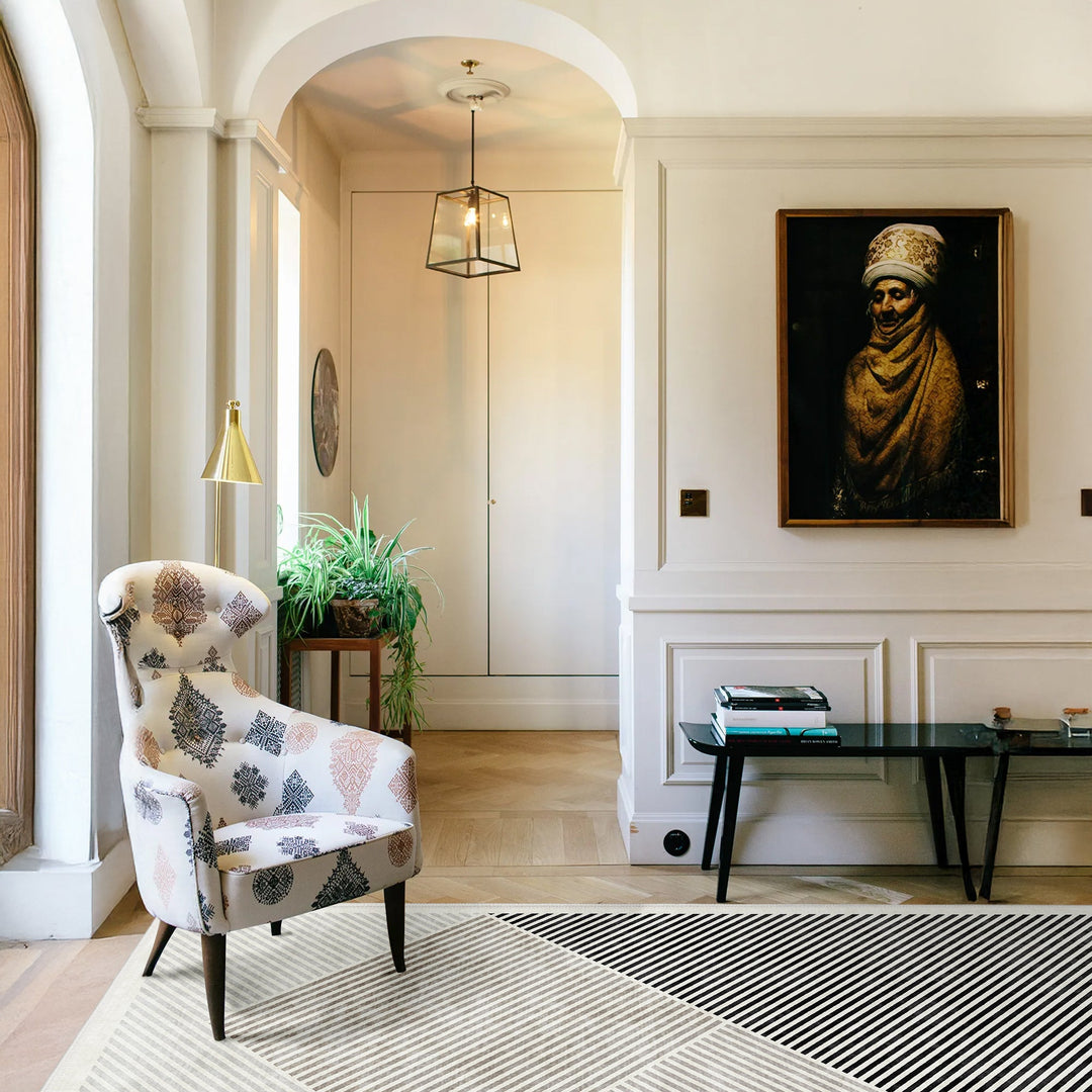 Black And White Modern Geometrical Machine Washable Cotton Area Rug