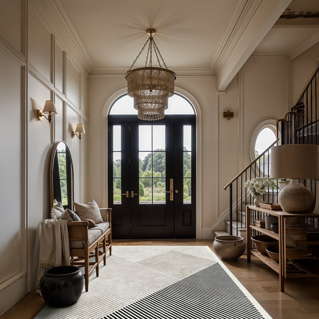 Black And White Modern Geometrical Machine Washable Cotton Area Rug