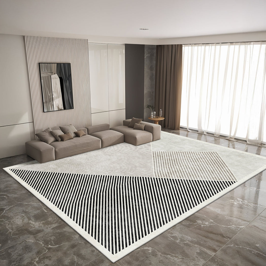 Black And White Modern Geometrical Machine Washable Cotton Area Rug
