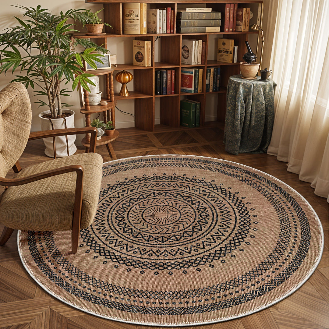 Tribal Design Brown Machine Washable Cotton Area Rug