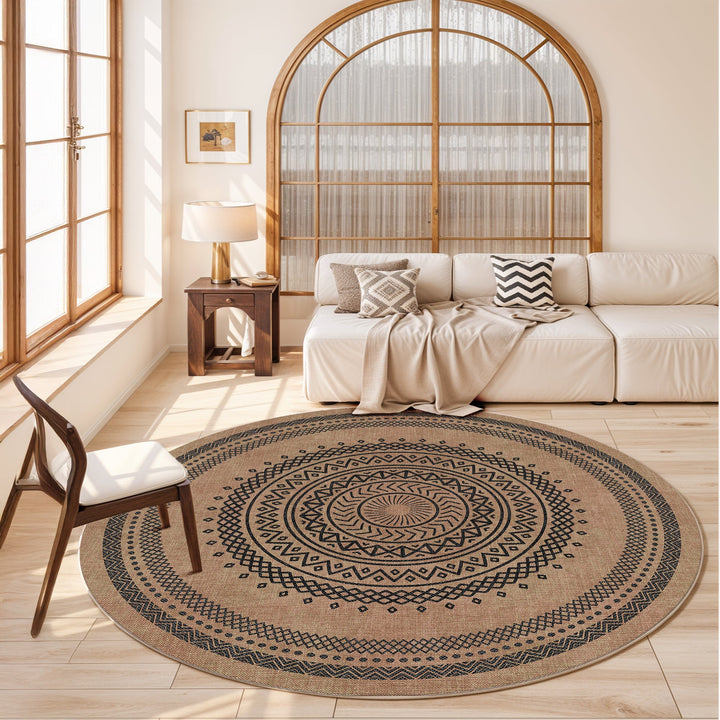 Tribal Design Brown Machine Washable Cotton Area Rug