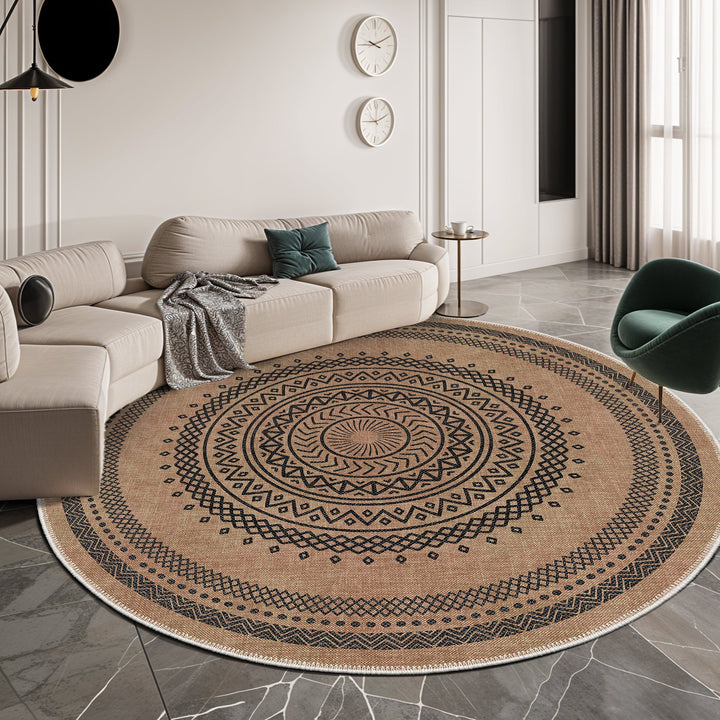 Tribal Design Brown Machine Washable Cotton Area Rug