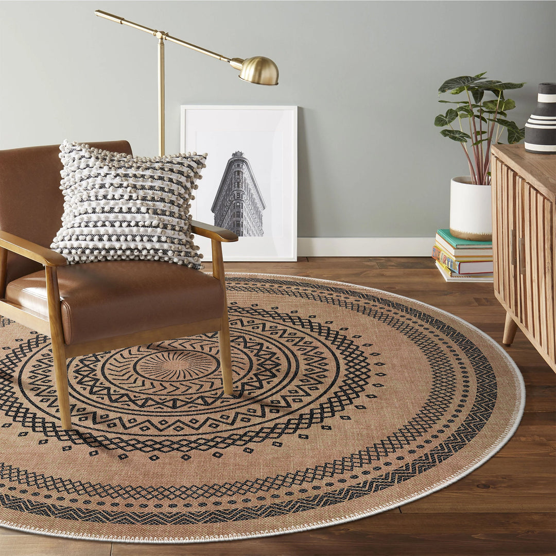 Tribal Design Brown Machine Washable Cotton Area Rug