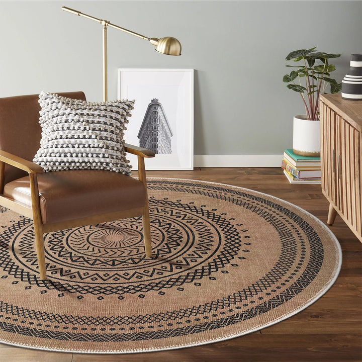 Tribal Design Brown Machine Washable Cotton Area Rug