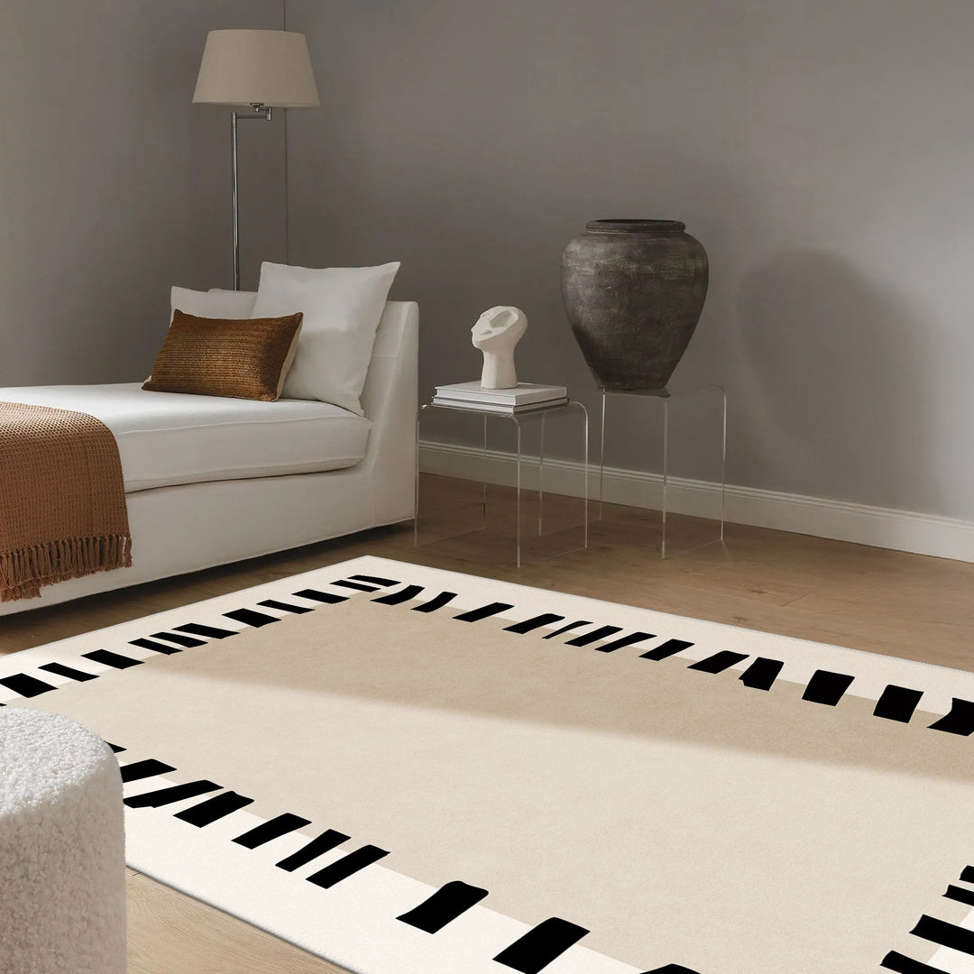 Modern Style Ivory Machine Washable Cotton Area Rug
