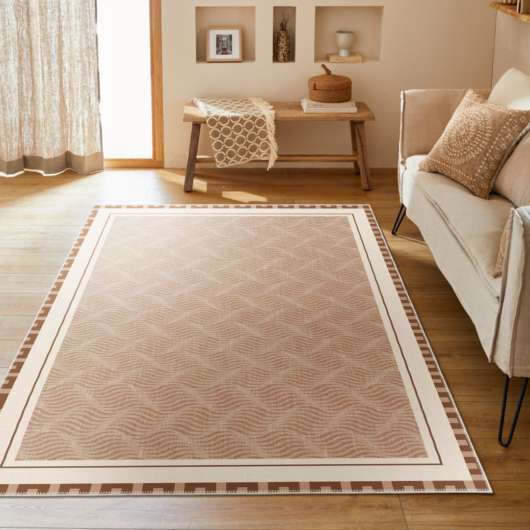 Lantern Design Beige Machine Washable Cotton Area Rug