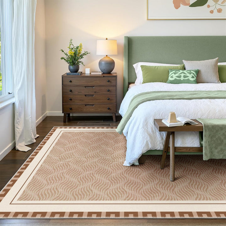 Lantern Design Beige Machine Washable Cotton Area Rug