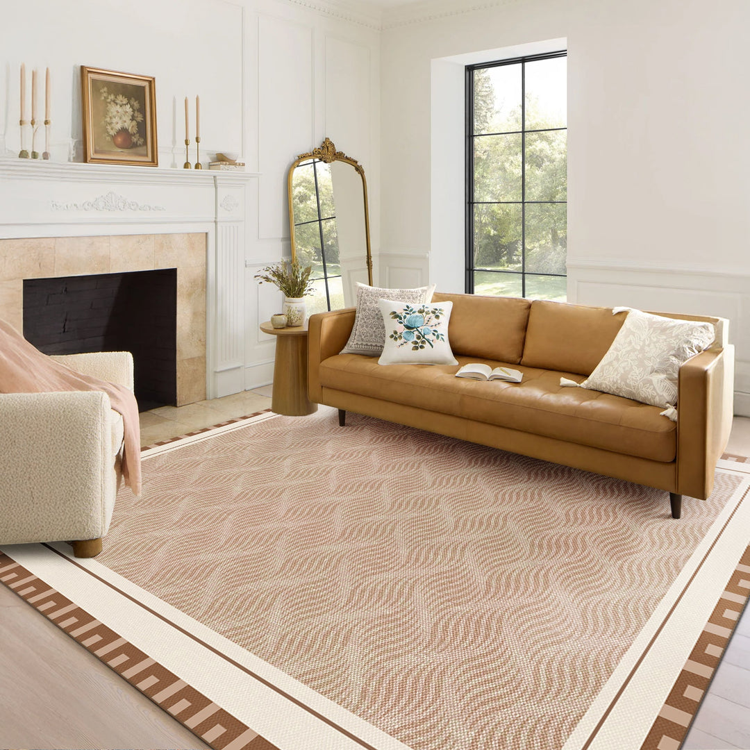 Lantern Design Beige Machine Washable Cotton Area Rug