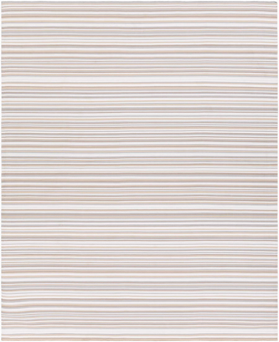 Ivory outdoor area rug with thin horizontal stripes in brown and gray