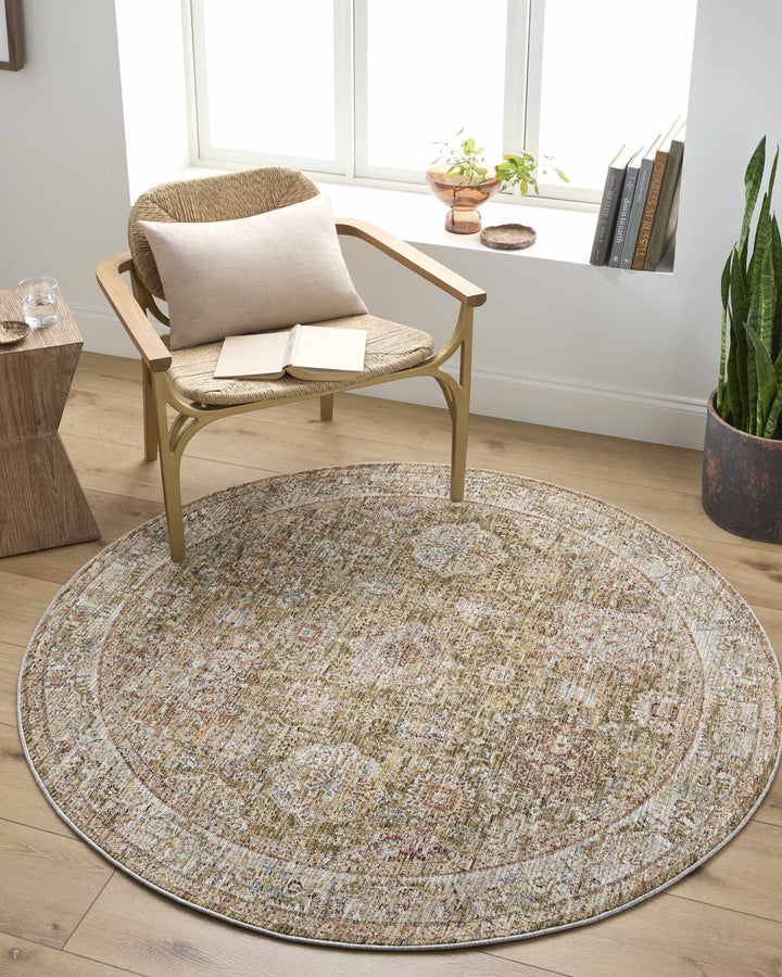 Ange Traditional Medallion Design Olive And Rust Area Rug