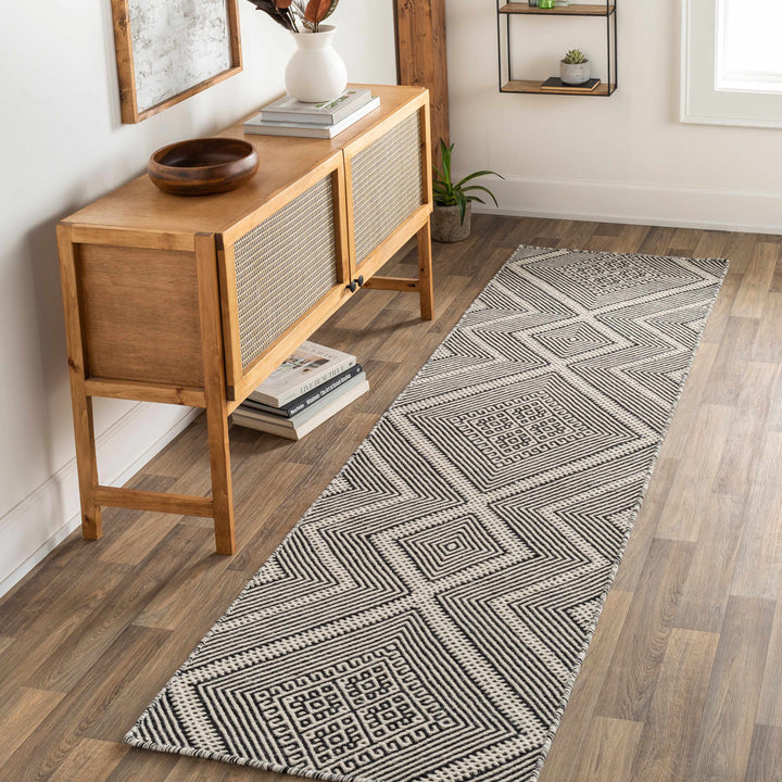 Silifke Ivory And Black Modern Geometrical Hand Woven Area Rug