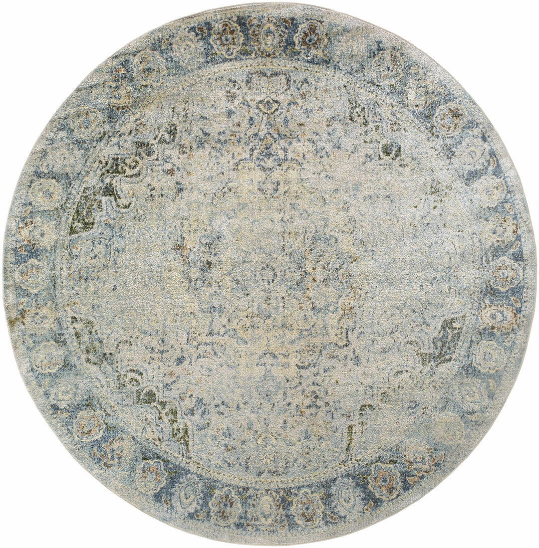 Aurum Traditional Style Beige And Blue Washable Area Rug