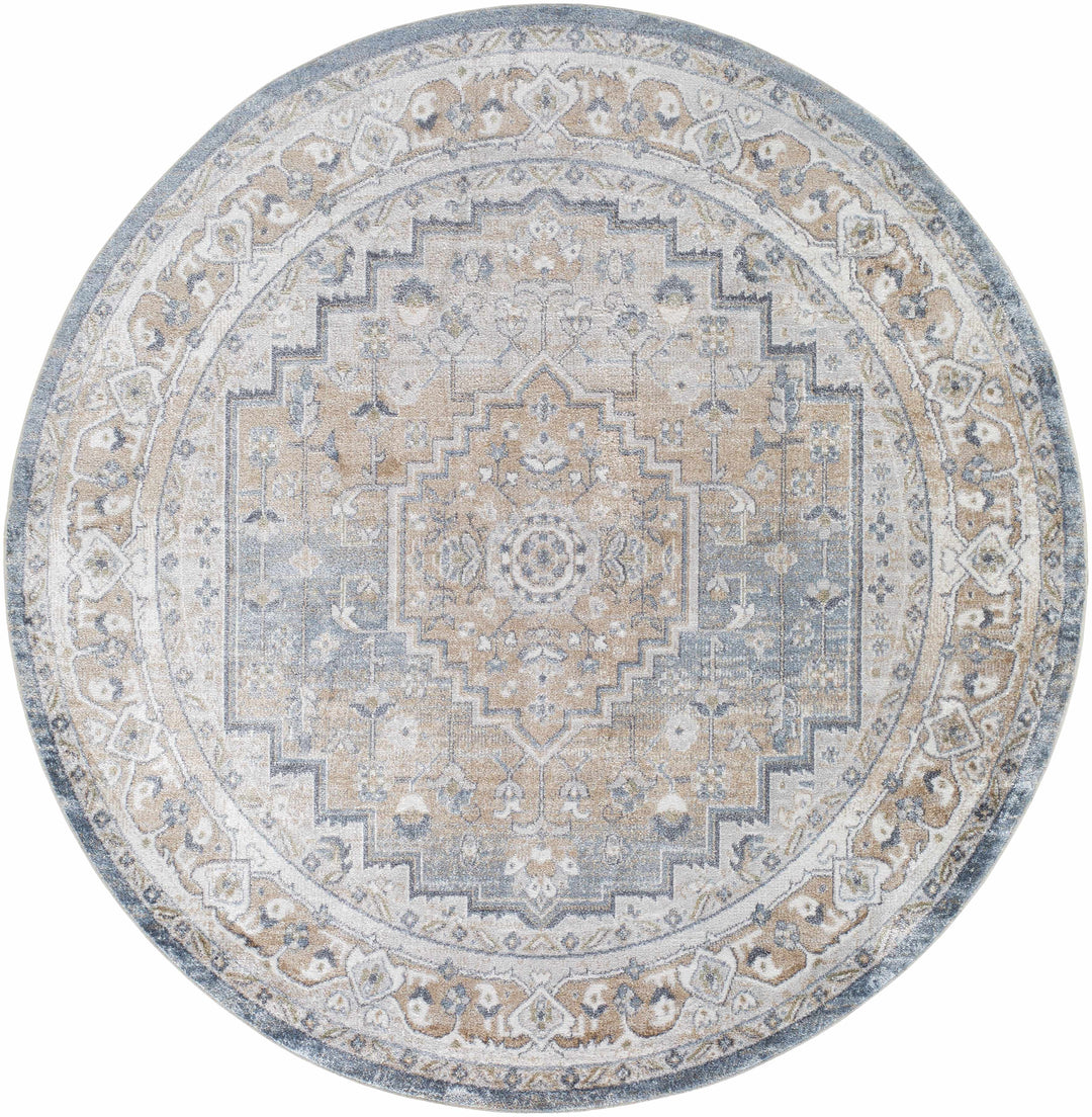 Nana Traditional Medallion Beige And Blue Washable Area Rug