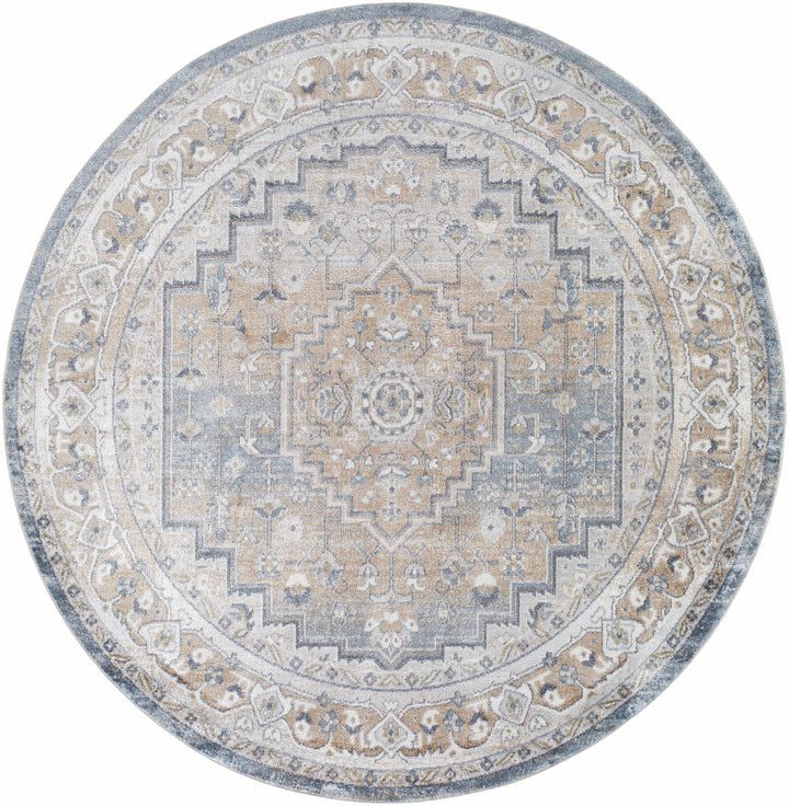 Nana Traditional Medallion Beige And Blue Washable Area Rug