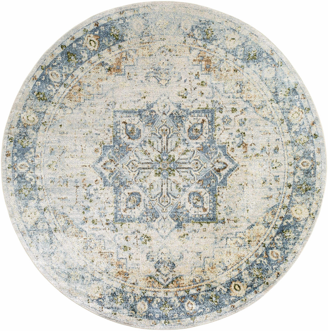 Neta Traditional Style Beige & Blue Washable Area Rug