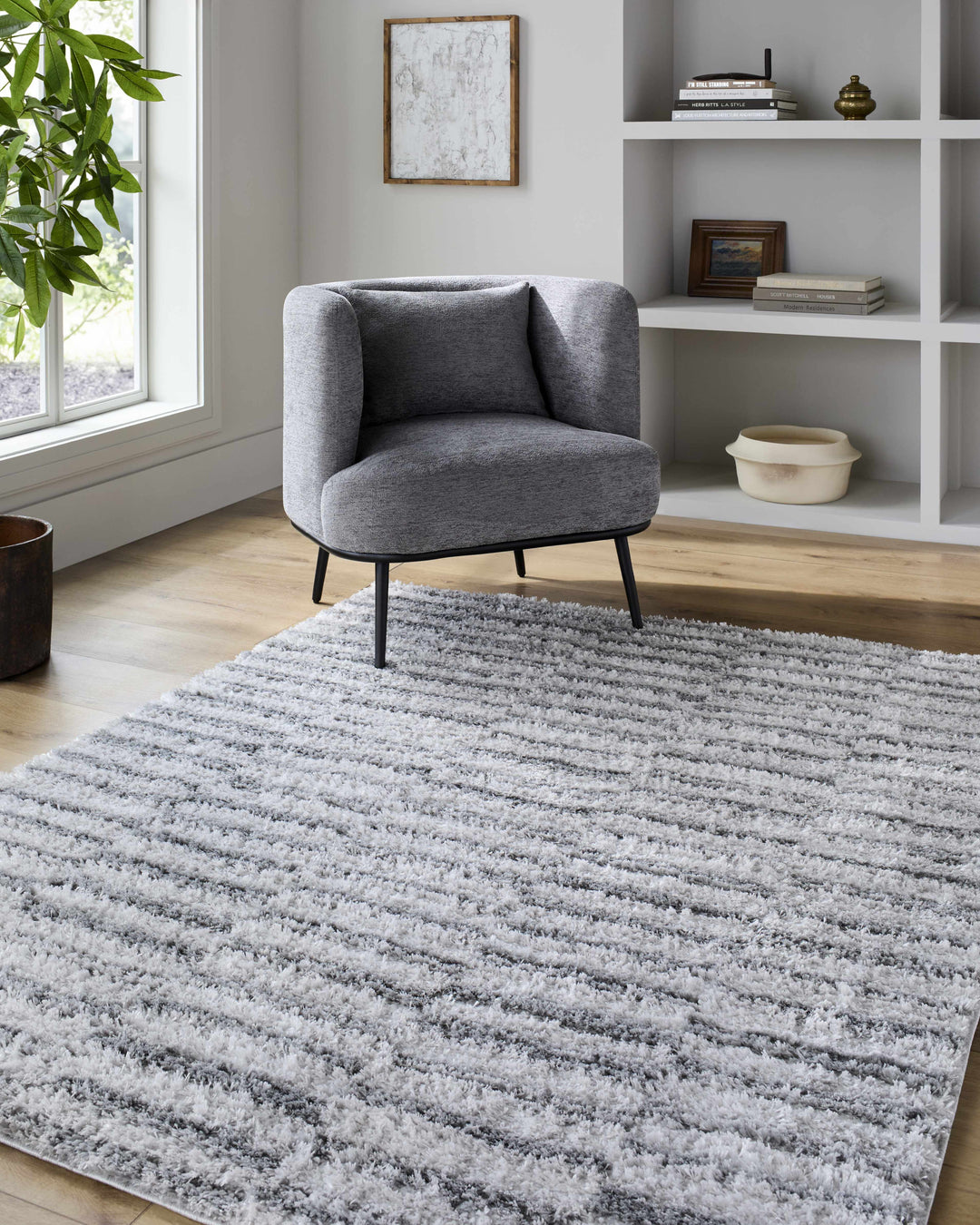 Anevay Modern Stripes Design Gray Area Rug
