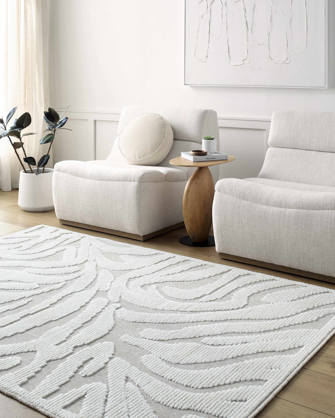 Keto Contemporary Style White Washable Area Rug