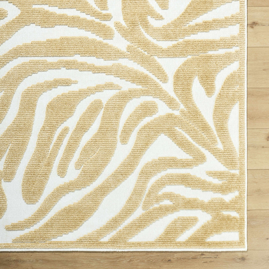 Keto Contemporary Beige And White Washable Area Rug