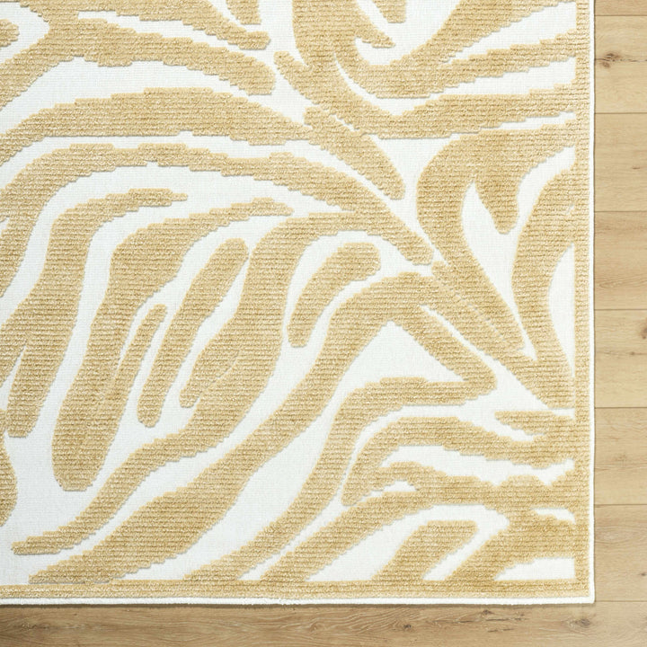 Keto Contemporary Beige And White Washable Area Rug