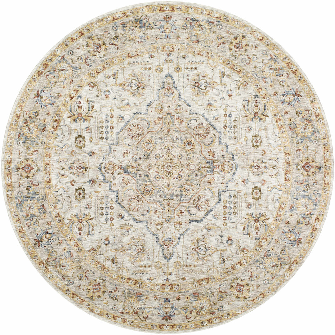 Canan Mustard And Beige Traditional Medallion Design Rug