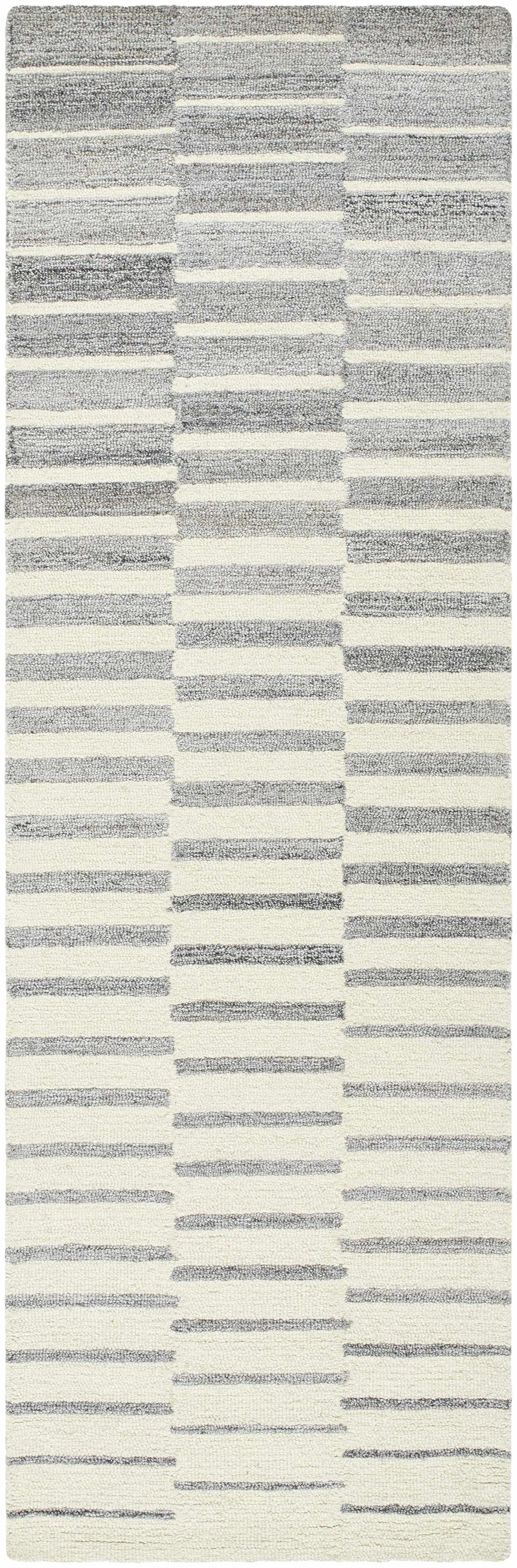 Gawel Modern Stripe Pattern Ivory And Gray Wool Area Rug