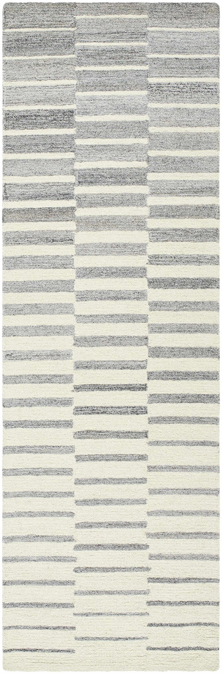Gawel Modern Stripe Pattern Ivory And Gray Wool Area Rug