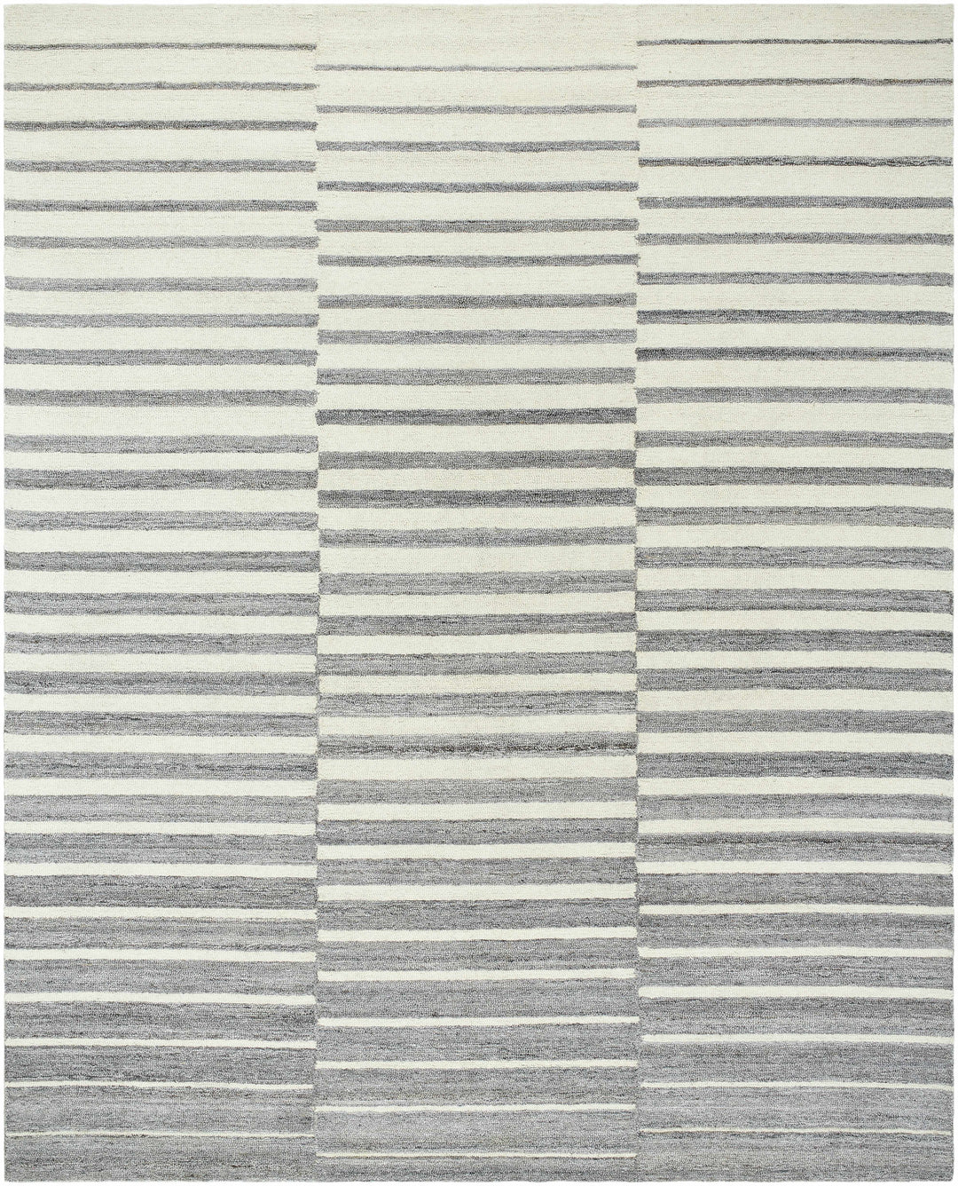 Gawel Modern Stripe Pattern Ivory And Gray Wool Area Rug