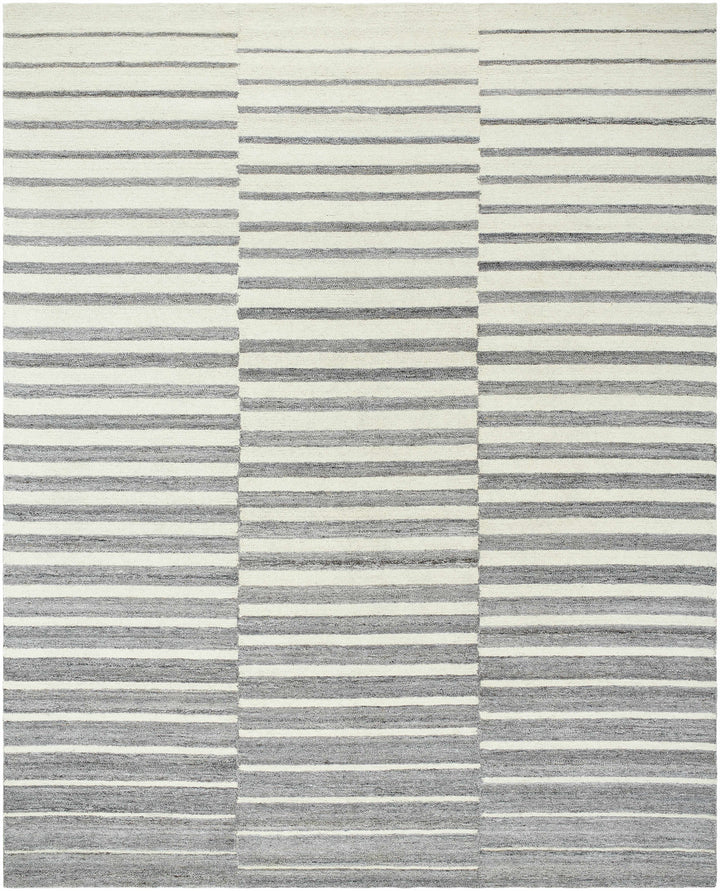 Gawel Modern Stripe Pattern Ivory And Gray Wool Area Rug