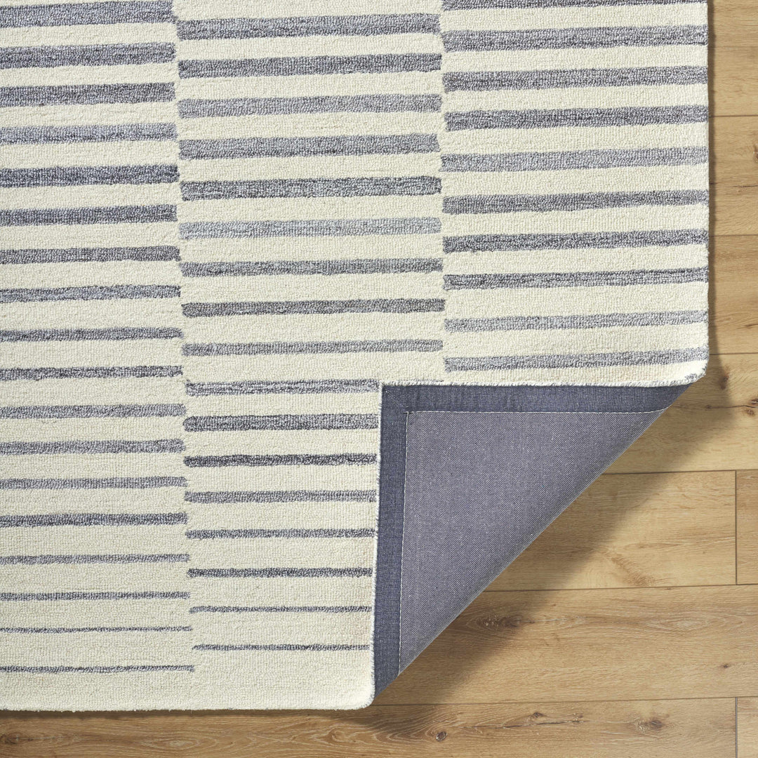 Gawel Modern Stripe Pattern Ivory And Gray Wool Area Rug