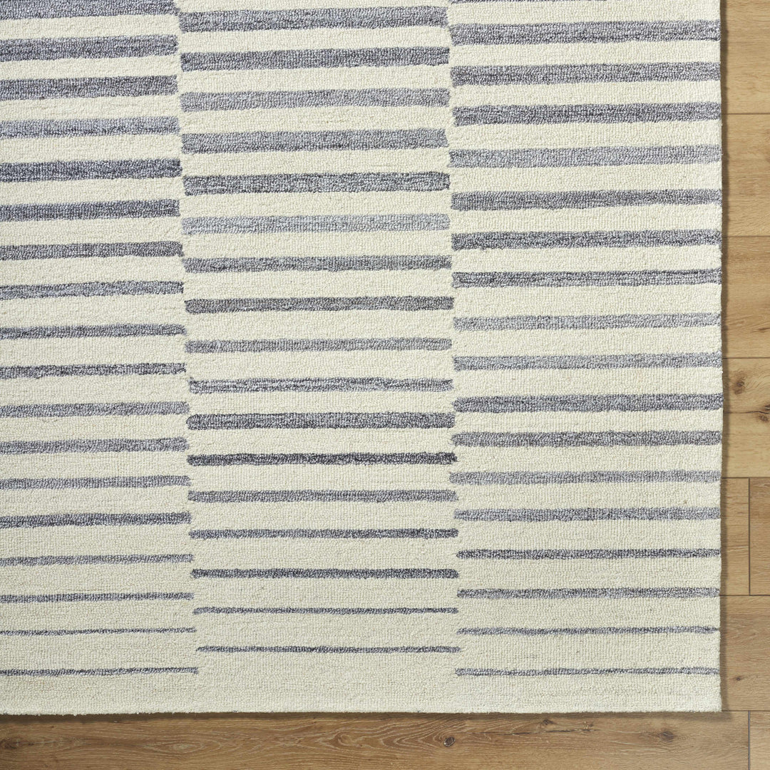 Gawel Modern Stripe Pattern Ivory And Gray Wool Area Rug