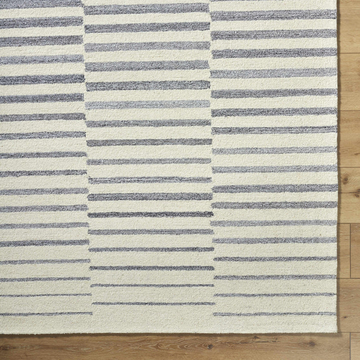 Gawel Modern Stripe Pattern Ivory And Gray Wool Area Rug