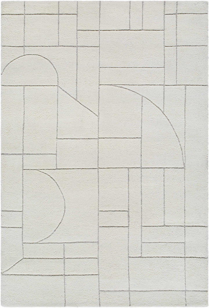 Fusao Modern Geometric Design Ivory Hand Tufted Wool Area Rug