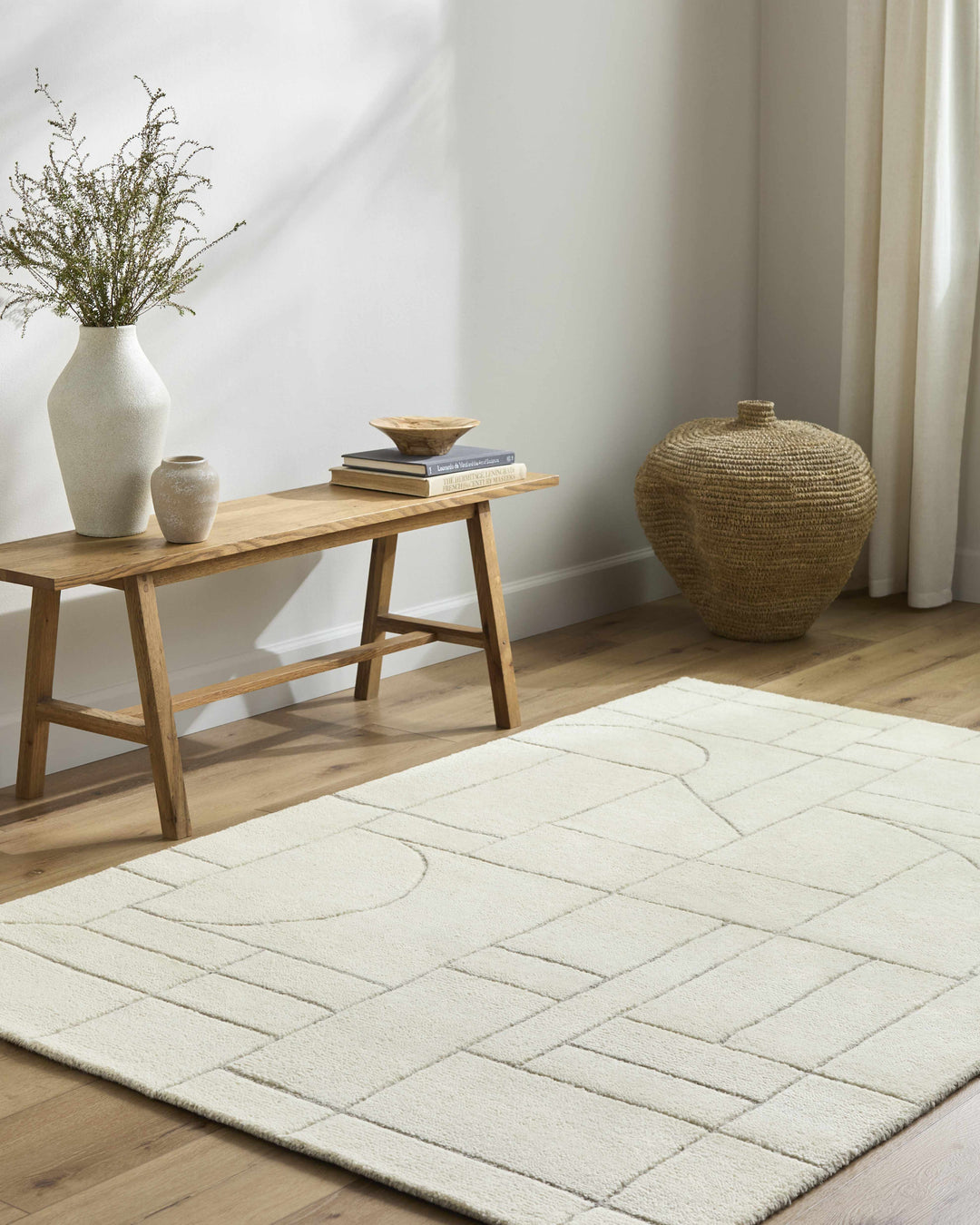 Fusao Modern Geometric Design Ivory Hand Tufted Wool Area Rug