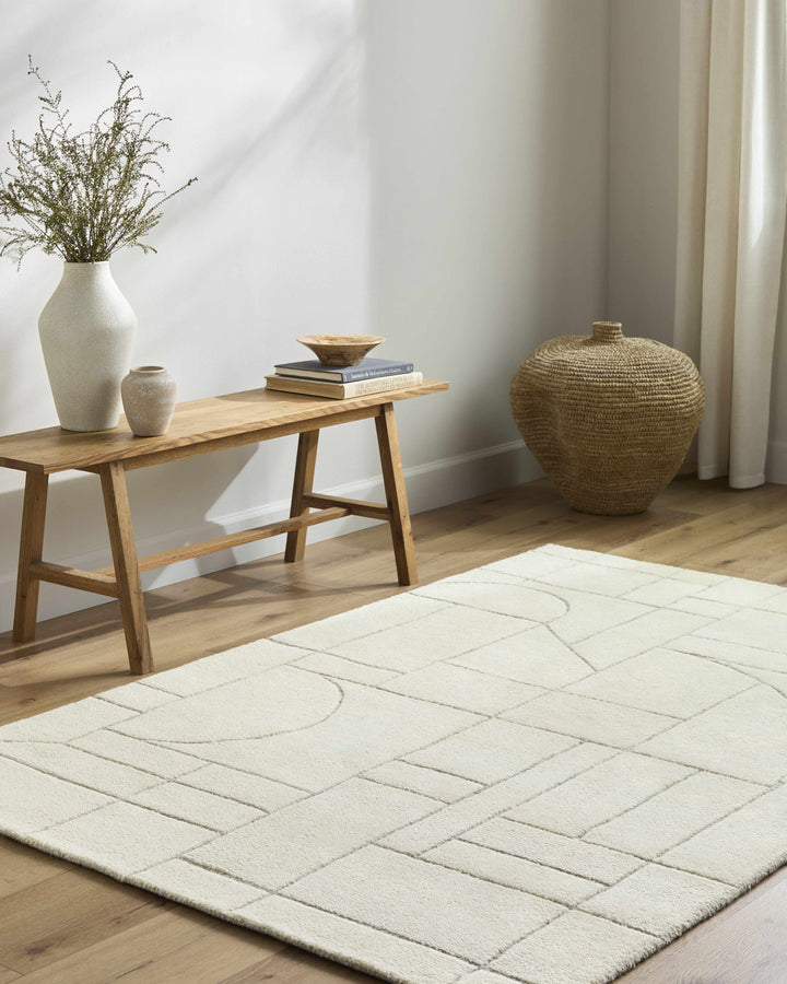 Fusao Modern Geometric Design Ivory Hand Tufted Wool Area Rug