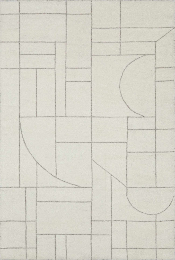 Fusao Modern Geometric Design Ivory Hand Tufted Wool Area Rug