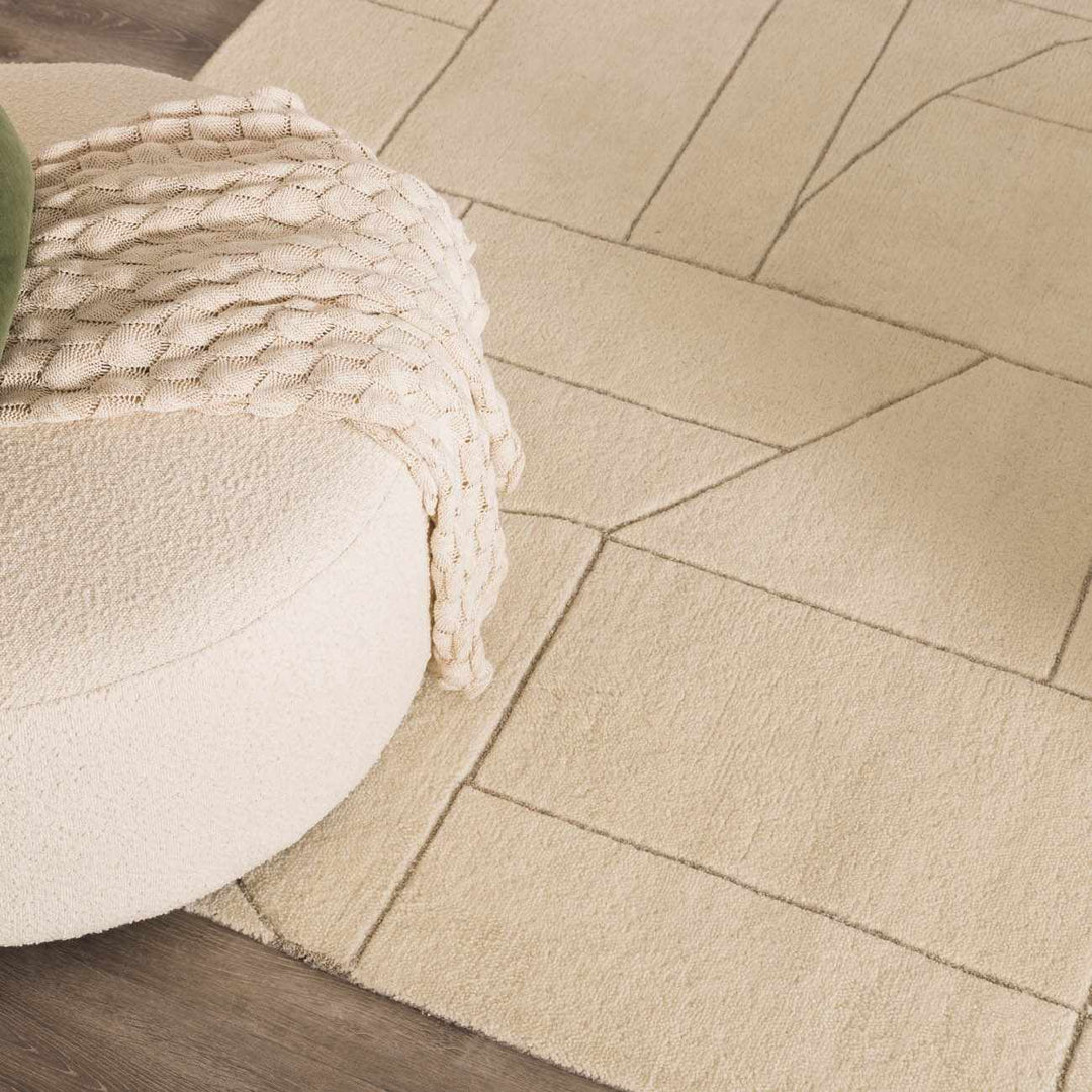 Fusao Modern Geometric Design Ivory Hand Tufted Wool Area Rug