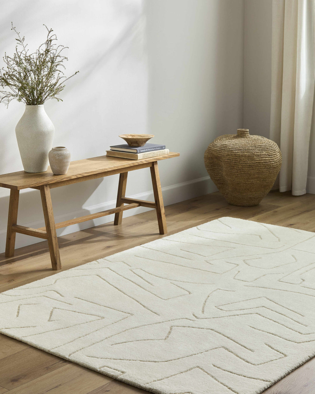 Mony Modern Abstract Design Beige Hand Tufted Wool Rug