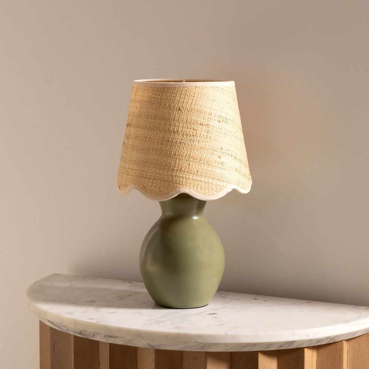 Salgareda Green Ceramic Table Lamp – Transitional Accent Light with Beige Shade