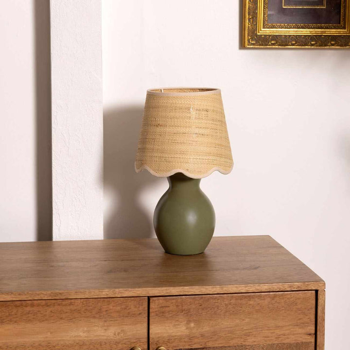 Salgareda Green Ceramic Table Lamp – Transitional Accent Light with Beige Shade