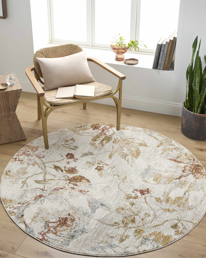 Nasia Modern Floral Design Ivory And Brown Area Rug