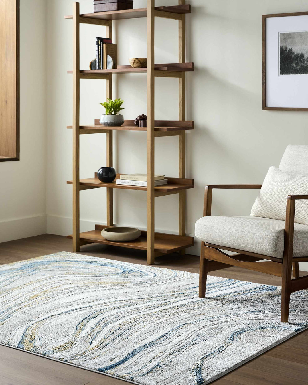Gregg Contemporary Abstract Design Ivory And Gray Marble Rug