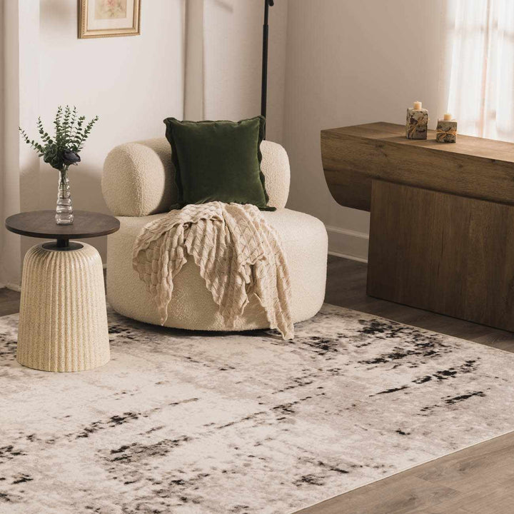 Swansboro Ivory And Black Modern Abstract Design Area Rug