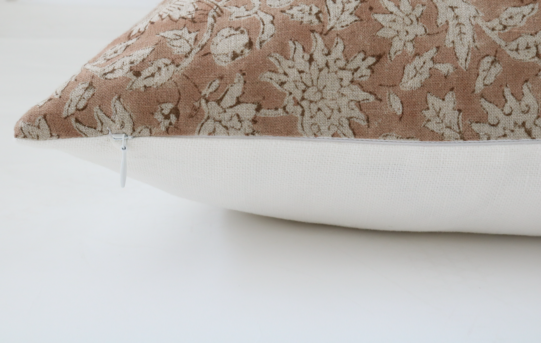 Estelle Hand-Block Print Floral Pillow Cover – Dusty Rose Linen