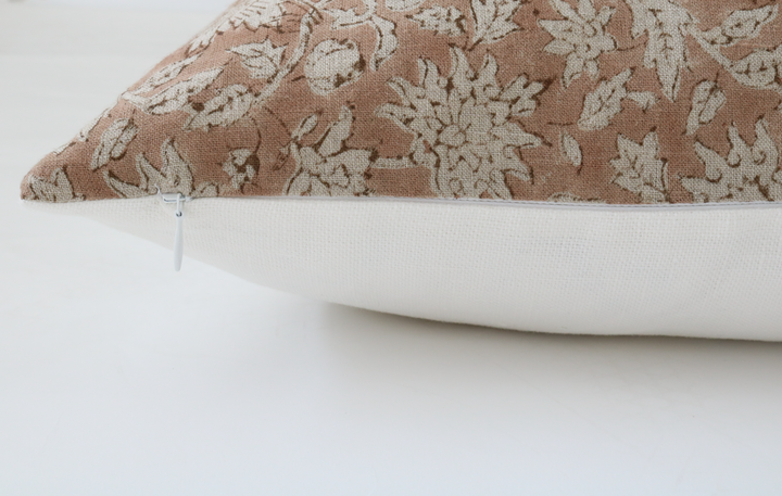 Estelle Hand-Block Print Floral Pillow Cover – Dusty Rose Linen