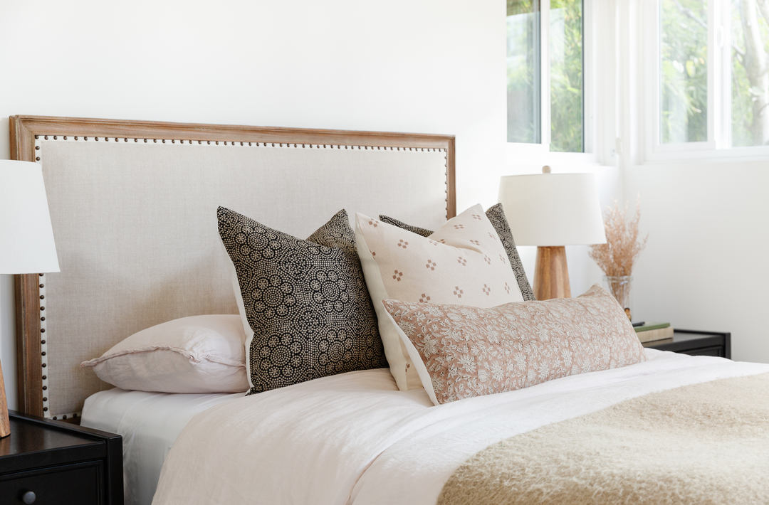 Estelle Hand-Block Print Floral Pillow Cover – Dusty Rose Linen