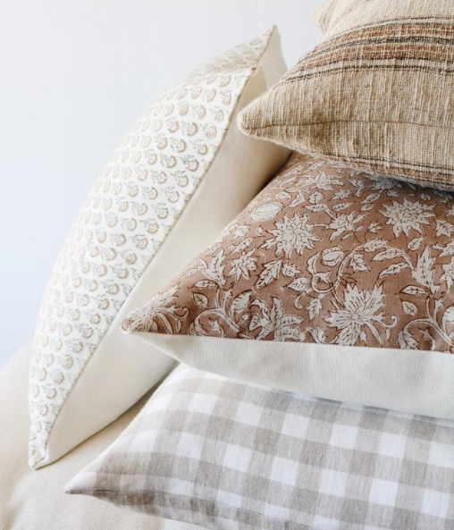 Estelle Hand-Block Print Floral Pillow Cover – Dusty Rose Linen