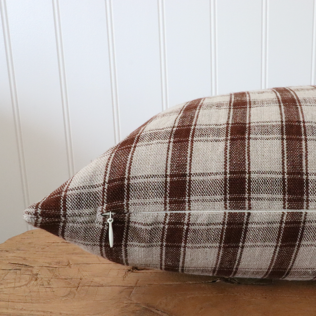 Cedar Red-Brown Woven Cotton Pillow Cover