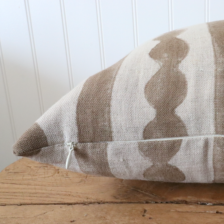 Griffin Hand-Block Tan Stripe Linen Pillow Cover